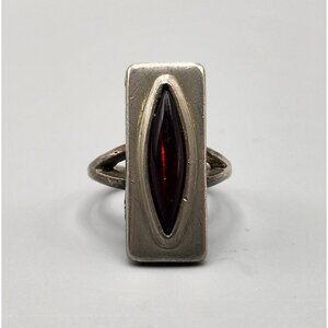 Jorgen Jensen Pewter Ring w/ Sterling Band 230 Denmark Size 6.5 Rectangle Red